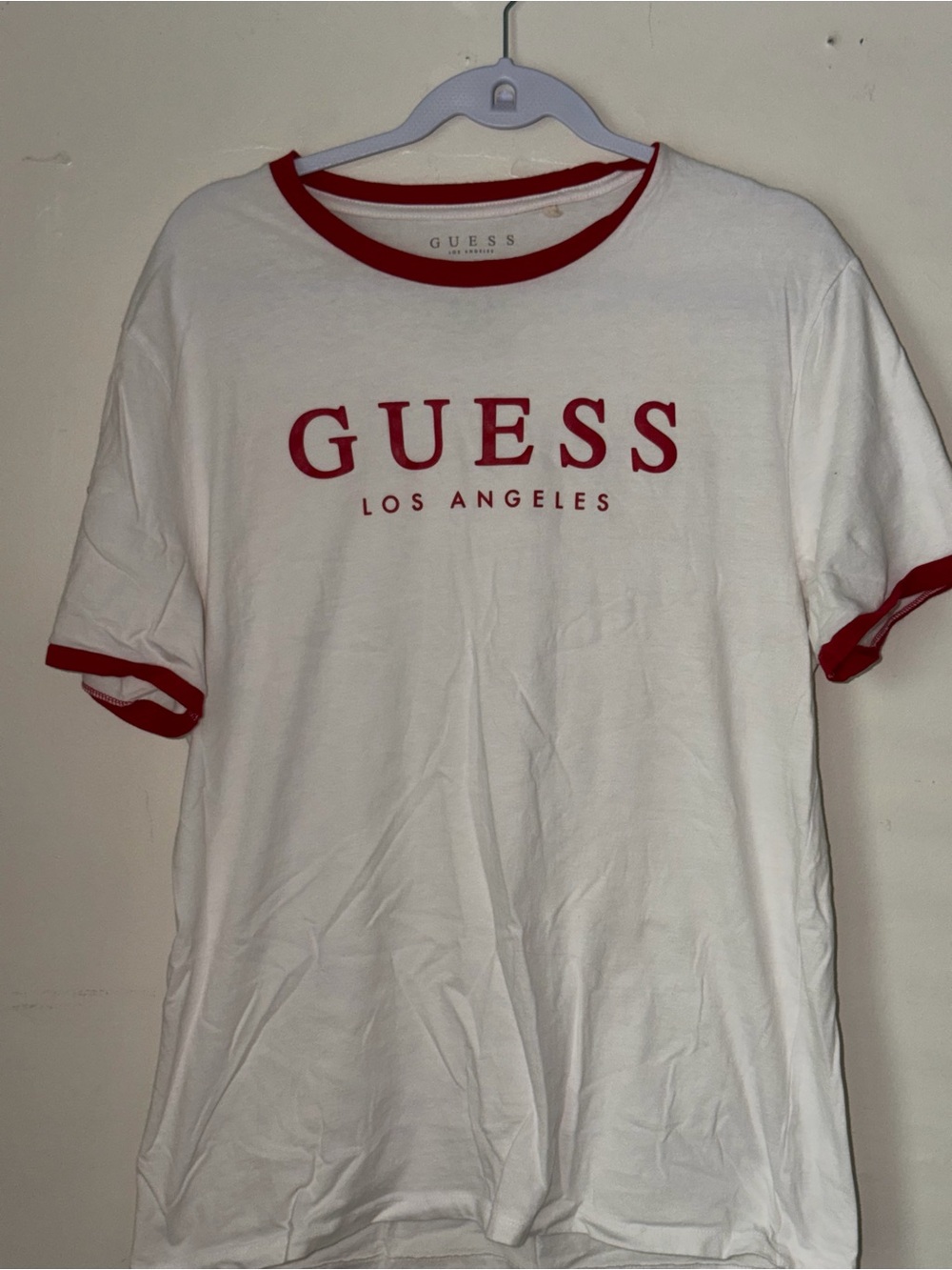 GUESS White & Red Logo Ringer Tee